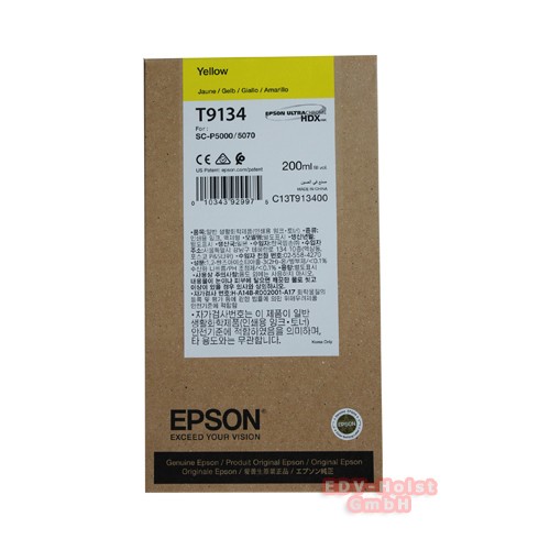Epson T9134 Tinte, 200 ml, Yellow für SC-P 5000